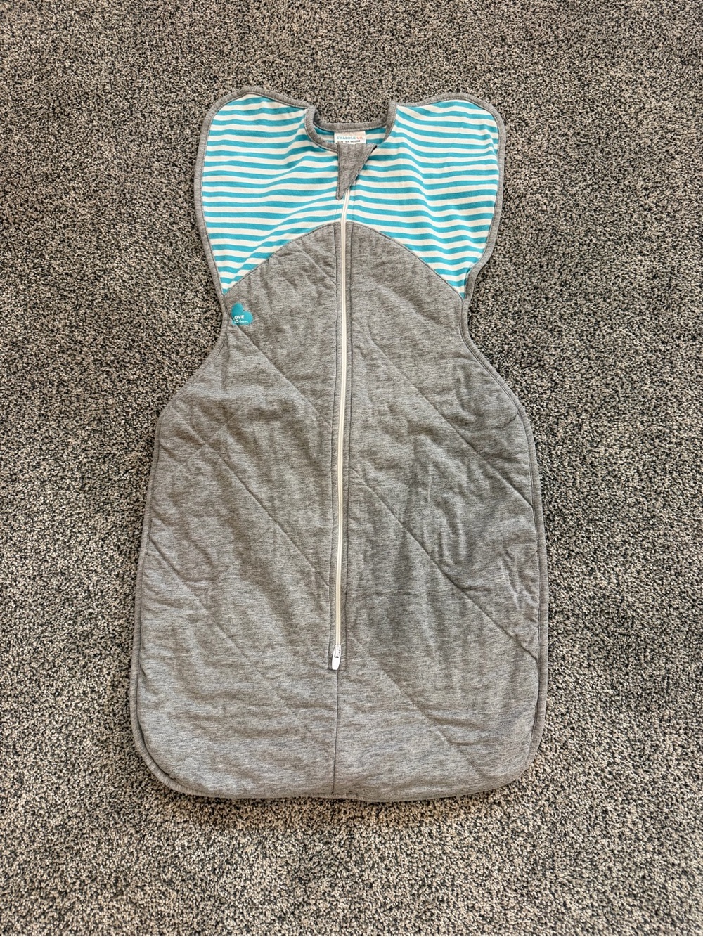 Love to dream Gray Sleep Sack with Teal Striped Shoulders